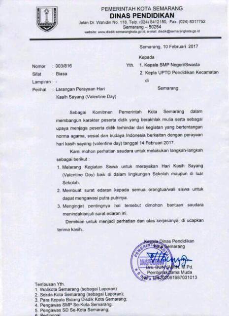 Walikota Semarang Tarik Surat Larangan Valentine